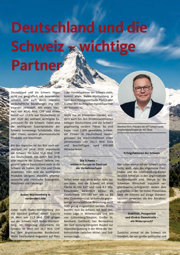 MIT Ausgabe 3/2022: Deutschland und die Schweiz - wichtige Partner
